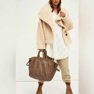 Free People Taupe Brown Leather Tote